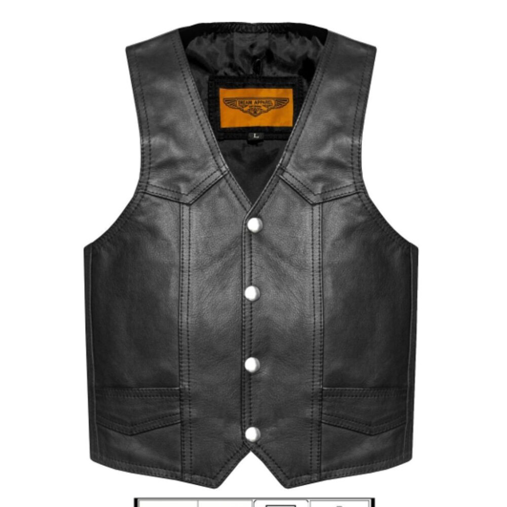 NWT Dream Apparel Kids Motorcycle Genuine Leather Biker Vest Black KD390